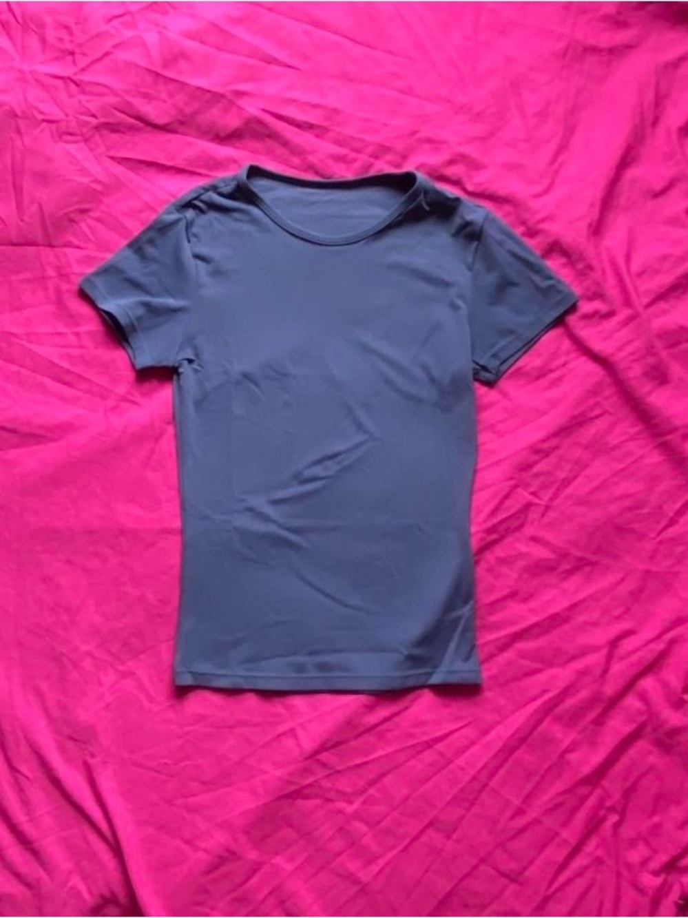 Women Navy Blue Top Crew Neck Short Sleeve Tee Spandex and Polyester